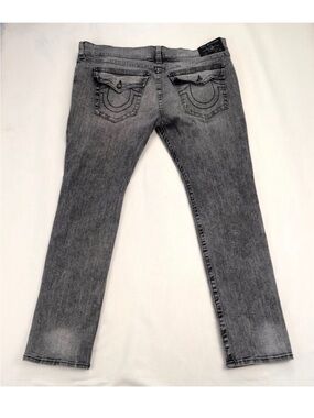 True Religion Men's Rocco Relaxed Fit Slim Grey Washed Jeans Size 42-EUC
